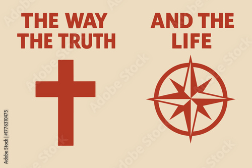 Truth and Way Banners. Truth and Way. Two vertical A6 banners with safe margins, centered composition, no elements touching edges, bold, red and beige, cross