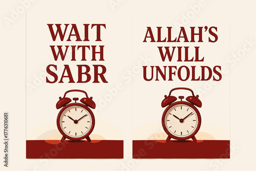 Patience and Faith Banners. Patience & Faith. Two vertical A6 banners with safe margins, centered composition, no elements touching edges, modern, red and