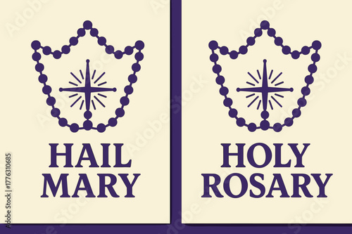 Rosary Devotion Banners. Rosary Devotion. Two vertical A6 banners with safe margins, centered composition, no elements touching edges, bold, royal purple and