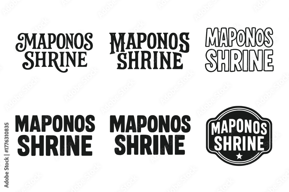 Fototapeta premium Maponos Shrine Lettering Styles. Maponos Shrine. Set lettering. harmonious lettering variations of the same emblematic concept, each with different artistic