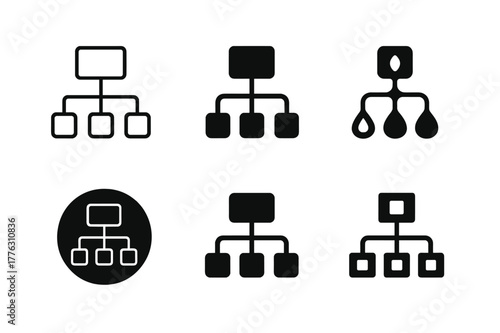 OOP Logo Variations. Object-oriented programming (OOP) chart. Set Logo of OOP: class hierarchy diagram. Icon set. harmonious logo variations of the same