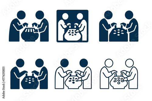 Centrifuge Logo Variations. Laboratory assistants performing hands-on tasks. Set Logo of Laboratory assistants performing hands-on tasks: loading centrifuge