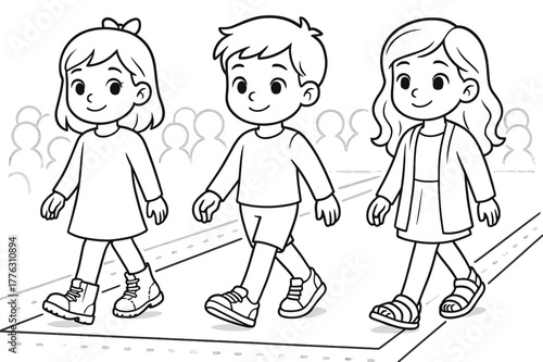 Runway Fashion Coloring. Fashion runway shoes children?s coloring book illustration, outlined drawing, models
