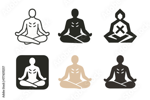 Mindfulness Logo Variations. A person practicing mindfulness and breathing exercises for self-improvement. Set Logo of A person practicing mindfulness and