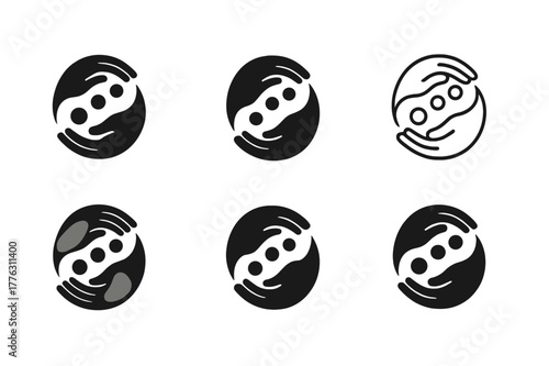 Diverse Artistic Hands. Cultural diversity in art. Set Logo of hands forming painter?s palette: Symmetrical form, Stylized detail, Filled silhouette, Minimal