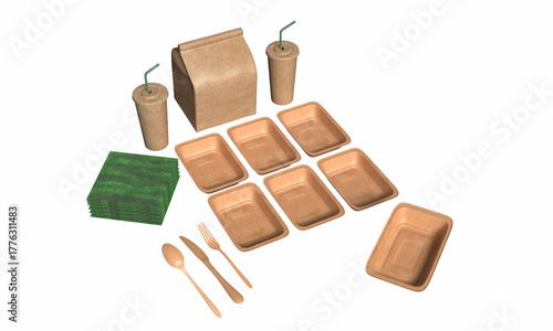 Eco Fast Food set Food and Drinks White Background