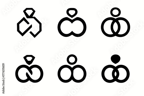 Infinity Loop Jewelry Logos. Recycled metal jewelry. Set Logo of Recycled metal jewelry: infinity loop ring. harmonious logo variations of the same emblematic