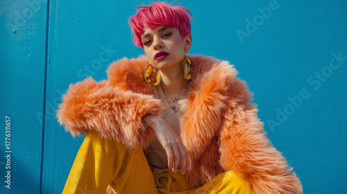 A girl in a fur coat, showcasing her simple and effortless personal style.