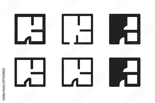 Real Estate Logos. Real estate and property listings. Set Logo of real estate and property listings: floor plan blueprint. Icon set. harmonious logo variations