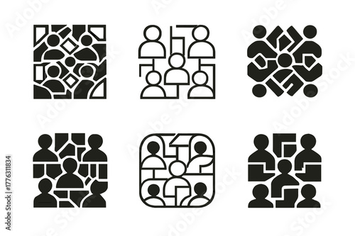 Social Resilience Logo Set. Social resilience. Set Logo of social resilience: mosaic pattern representing collective strength. Icon set. harmonious logo