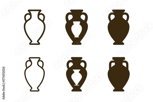 Heritage Emblem Logos. Heritage museums. Set Logo of Heritage museums: ancient amphora artifact. Icon set. harmonious logo variations of the same emblematic