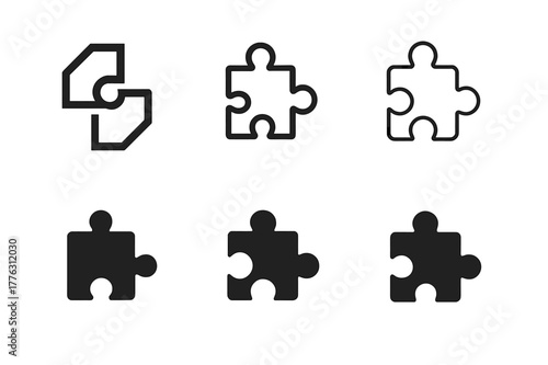 Collaborative Logo Variations. Brand collaboration. Set Logo of brand collaboration: puzzle pieces fitting together. Icon set. harmonious logo variations of