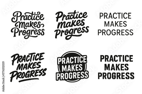 Harmonious Lettering Variations. Practice makes progress. Set lettering. harmonious lettering variations of the same emblematic concept, each with different