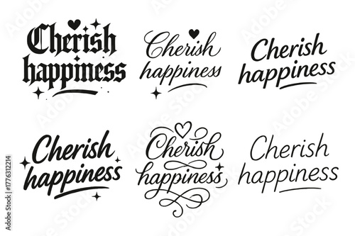 Cherish Happiness Calligraphy Grid. Cherish happiness. Create a calligraphy lettering illustration of the
