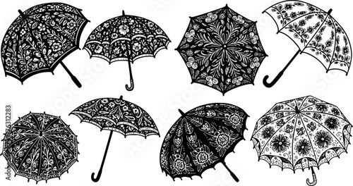 Hand-Painted Parasol with Floral Design vector silhouette illustration beautiful floral pattern set
