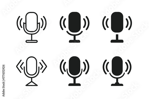 Studio Logo Variations. Recording and producing vocal tracks in the studio. Set Logo of Recording and producing vocal tracks in the studio: condenser
