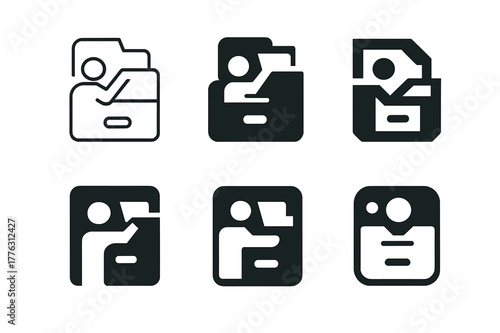 Office Logo Variations. A professional organizing business documents and files in an office. Set Logo of A professional organizing business documents and files