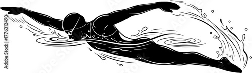 Freediving Silhouette Vector silhouette illustration isolated on white back ground
