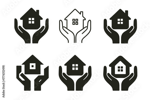 Family Home Aid Icons. Volunteering to help a family member with home maintenance tasks. Set Logo of volunteering to help a family member with home maintenance