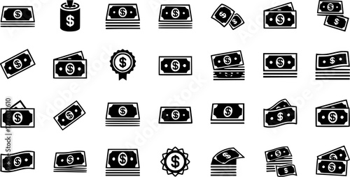Financial and payment icon set in black and white
