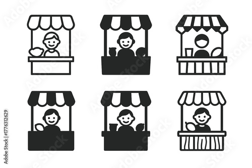 Lemonade Stand Logos. Lemonade stand decor and ideas for kids. Set Logo of lemonade stand decor and ideas for kids: kid-run lemonade booth with striped awning.