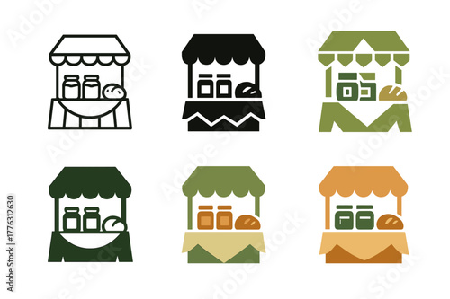 Village Festival Logos. A rural village festival with homemade jams and baked goods for sale. Set Logo of A rural village festival with homemade jams and baked