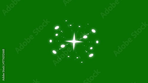 Abstract star burst, cartoon flash FX explosion, twinkling sparkle doodles, shiny starlight glitter FX, pop-up flash animation, glowing splash with energy shape circle elements on green background.