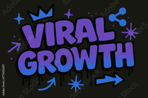Viral Graffiti Art. Viral Growth ? Graffiti Simplified; lettering: thick bubble/block, tilted; effects: dripping outlines, flat spray fills; background: solid;