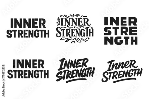 Diverse Lettering Styles. Inner strength. Set lettering. harmonious lettering variations of the same emblematic concept, each with different artistic