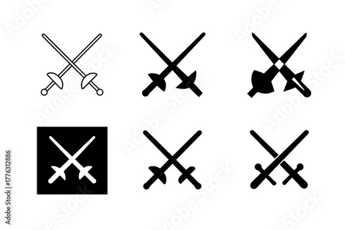 Dramatic Swordfight Logos. An actor performing a dramatic sword fight on stage. Set Logo of An actor performing a dramatic sword fight on stage: crossed