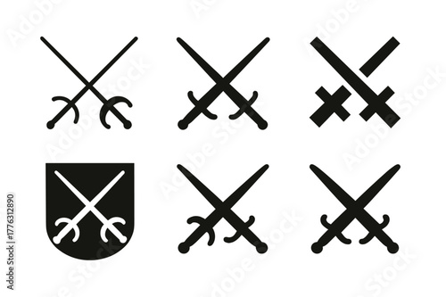 Dramatic Swordfight Logos. An actor performing a dramatic sword fight on stage. Set Logo of An actor performing a dramatic sword fight on stage: crossed