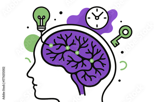 Hippocampus Connection Symbols. Neural encoding. A brain slice shows the hippocampus actively forming