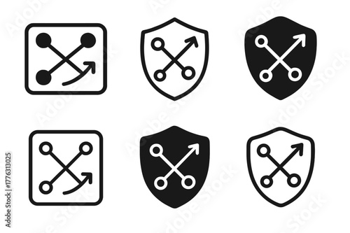 Team Dashboard Emblems. Team performance dashboard. Set Logo of Team performance dashboard: tactics board with connected nodes. harmonious logo variations of