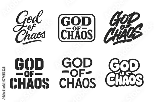 Chaos Lettering Variations. God of Chaos. Set lettering. harmonious lettering variations of the same emblematic concept (Elegant script with flowing curves,