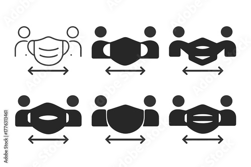 COVID- Logo Variations. Social distancing and COVID--related imagery. Set Logo of Social distancing and COVID--related imagery: face mask. Icon set. harmonious