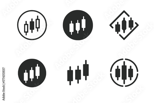 Cryptocurrency Logo Variations. Cryptocurrency markets. Set Logo of Cryptocurrency markets: candlestick chart. Icon set. harmonious logo variations of the same