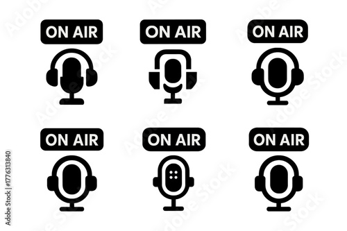 Studio Logo Variations. Recording and producing vocal tracks in the studio. Set Logo of Recording and producing vocal tracks in the studio: recording light ?ON