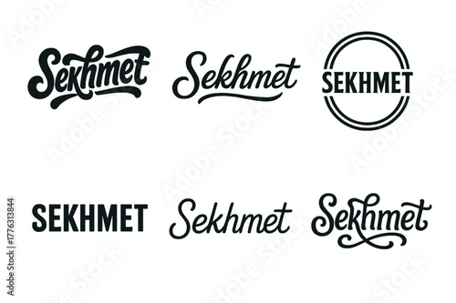 Goddess Lettering Variations. Sekhmet Goddess. Set lettering. harmonious lettering variations of the same emblematic concept, each with different artistic