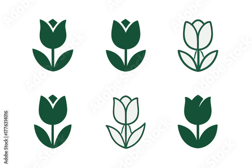Tulip Logo Variations. Flowering plants. Set Logo of Flowering plants: tulip flower. Icon set. harmonious logo variations of the same emblematic concept, each