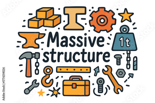 Doodle Engineering Extravaganza. Massive structure. Hand-drawn doodle illustration of massive structure.