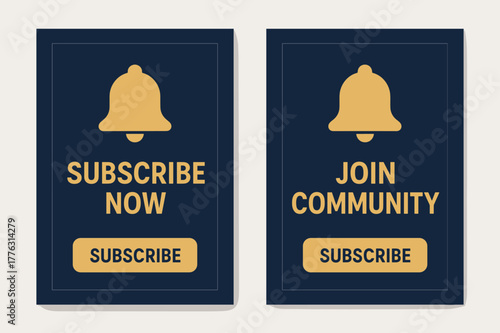 Subscription Banners Design. Subscribers. Two vertical A6 banners with safe margins, centered composition, no elements touching edges, bold, navy and gold,
