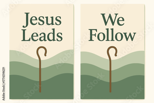 Shepherd's Way Posters. Shepherd?s Way. Two vertical A6 banners with safe margins, centered composition, no elements touching edges, pastel, sage and cream,