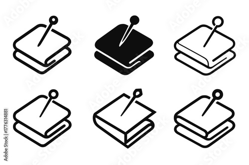 Crafting Icons Collection. Traditional forms of relaxation like knitting or sewing. Set Logo of Traditional forms of relaxation like knitting or sewing: folded