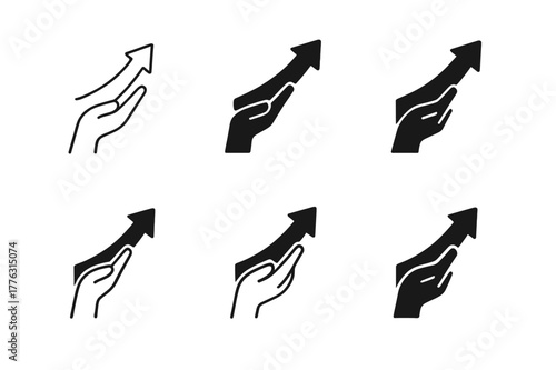 Mentorship Logo Variations. Workplace mentorship and coaching. Set Logo of workplace mentorship and coaching: growth arrow guided by hand. Icon set. harmonious