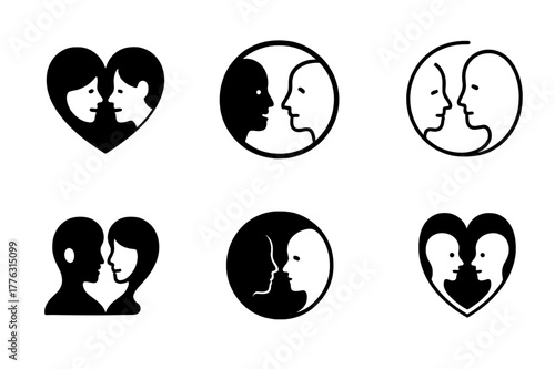 Harmonious Connection Logos. Nurturing relationships and emotional connections. Set Logo of nurturing relationships and emotional connections: two faces in