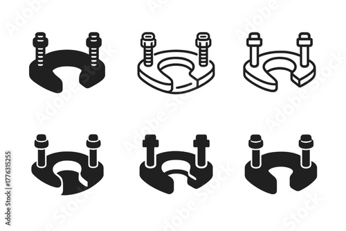 Toilet Installation Logos. Toilet installation guide. Icon set. Set Logo of toilet installation guide: flange and bolts. harmonious logo variations of the same