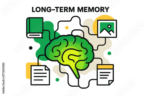 Hippocampus Memory Pathways. Long-term memory. A stylized hippocampus glowing, abstract pathways leading to
