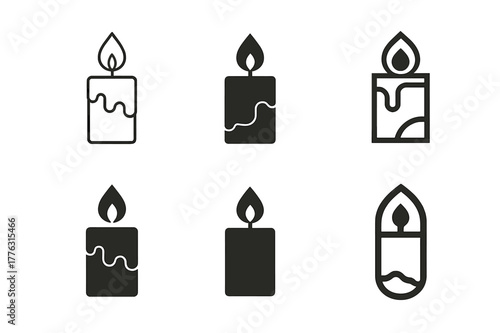 Candle Logo Variations. Candle making with unique scents and colors. Set Logo of Candle making: wax candle with flame. Icon set. harmonious logo variations of