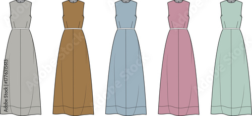 Collection of Elegant Sleeveless Maxi Dresses in Various Pastel Colors
