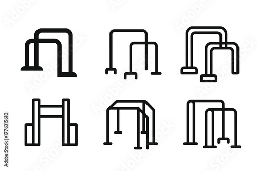 Jungle Gym Logos. jungle gym bar. Set Logo of jungle gym bar: parallel bars station. Icon set. harmonious logo variations of the same emblematic concept, each
